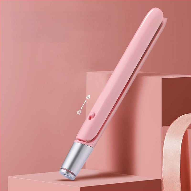 Устройство за изправяне на коса и къдрене USB мини безжично преносимо, турмалиново керамично нагряване, регулируема температура, 110W/50V, подходящо за сухи коси