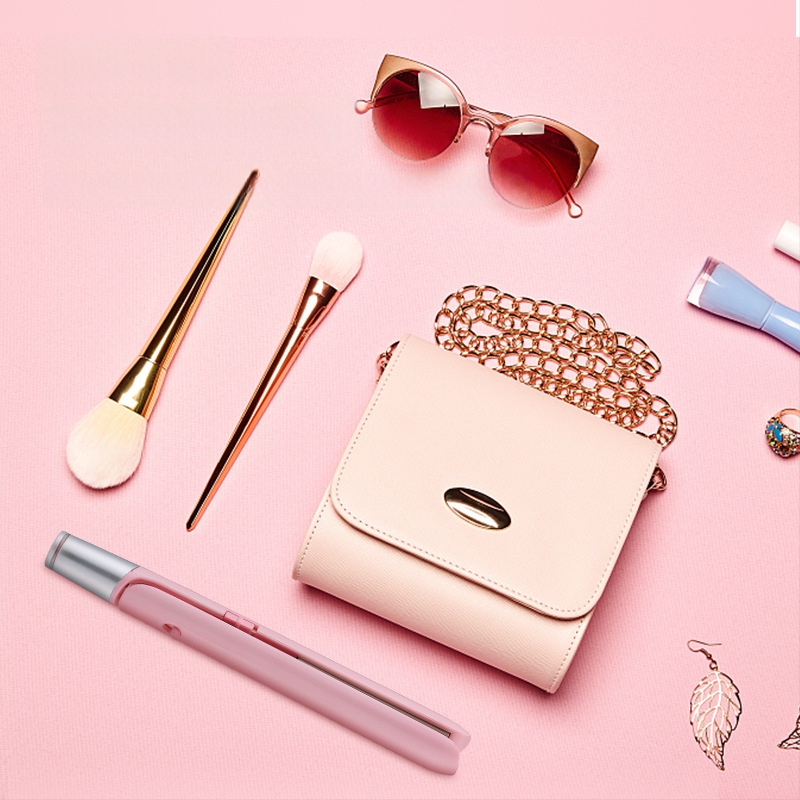 Устройство за изправяне на коса и къдрене USB мини безжично преносимо, турмалиново керамично нагряване, регулируема температура, 110W/50V, подходящо за сухи коси