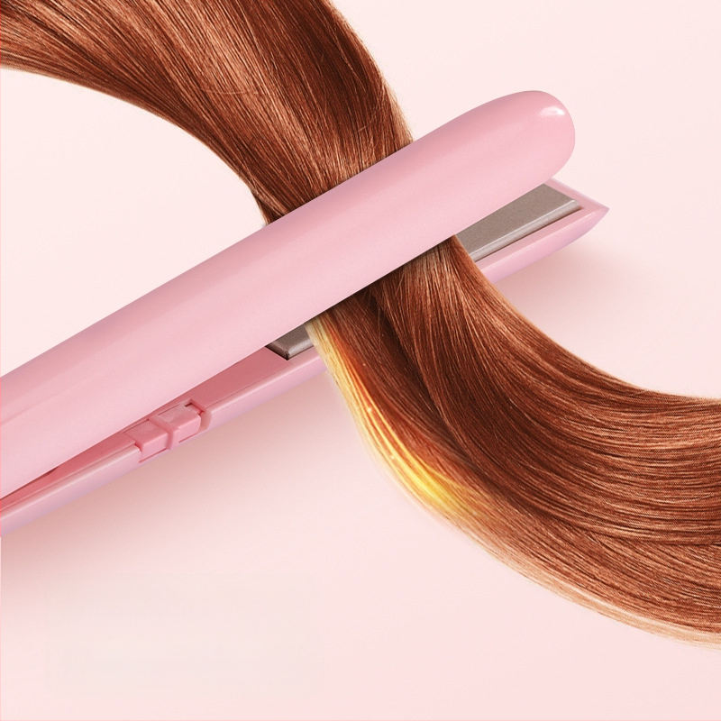 Устройство за изправяне на коса и къдрене USB мини безжично преносимо, турмалиново керамично нагряване, регулируема температура, 110W/50V, подходящо за сухи коси