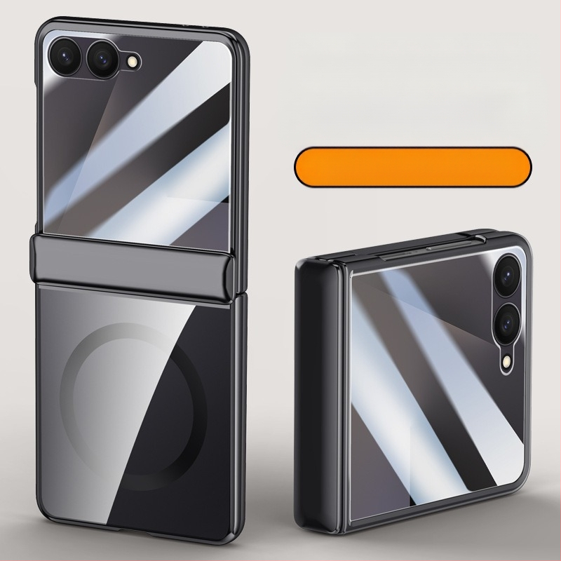 Carcasă PC pentru Samsung Galaxy Z Flip7 cu balama electroplateată și prindere magnetică, folie încorporată, protecție la căderi și rezistență la uzură