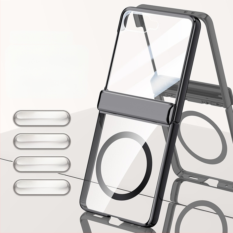 Carcasă PC pentru Samsung Galaxy Z Flip7 cu balama electroplateată și prindere magnetică, folie încorporată, protecție la căderi și rezistență la uzură