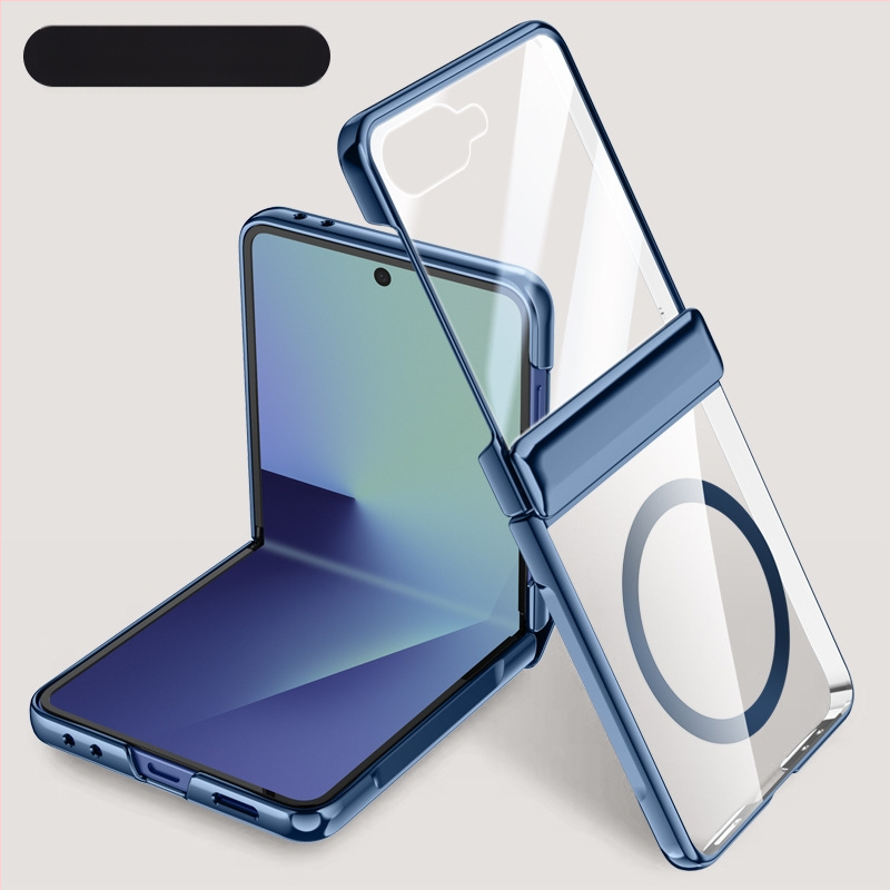 Carcasă PC pentru Samsung Galaxy Z Flip7 cu balama electroplateată și prindere magnetică, folie încorporată, protecție la căderi și rezistență la uzură