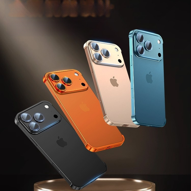 Metāla četrstūra paliktnis iPhone 12–14 Pro/Max, matēta virsma, triecienizturīgs un siltuma izkliede, izturīgs pret nodilumu, pret pirkstu nospiedumiem