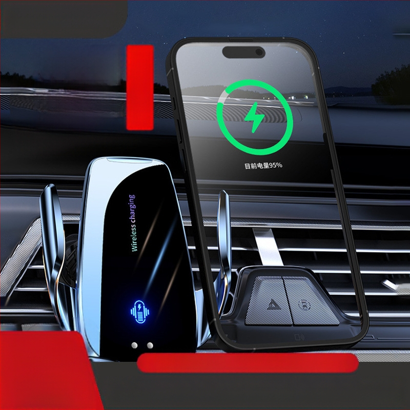 Държател за мобилен телефон за автомобил, монтаж върху въздушен отвор, сензорно автоматично отваряне/затваряне, безжично зареждане 15W, Snap-On монтаж