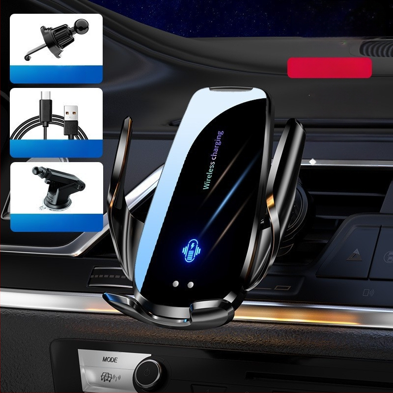 Държател за мобилен телефон за автомобил, монтаж върху въздушен отвор, сензорно автоматично отваряне/затваряне, безжично зареждане 15W, Snap-On монтаж