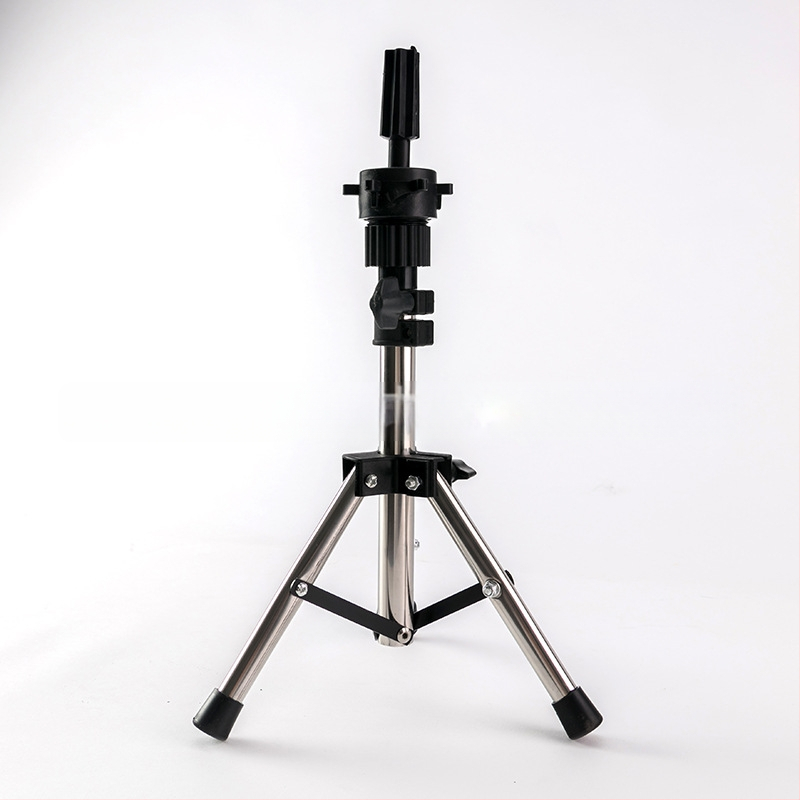 Suport pentru cap de practică în coafură, braț triunghiular, bază verticală pe podea, model D002, oțel inoxidabil