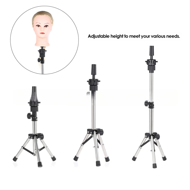 Suport pentru cap de practică în coafură, braț triunghiular, bază verticală pe podea, model D002, oțel inoxidabil