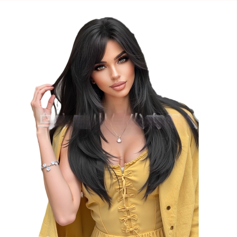 Emmor LC2068-8 garā viļņota parūka ar astoņām bārkstēm, augstas temperatūras šķiedra, mehāniska konstrukcija, var krāsot, pilna galvas pārklājums