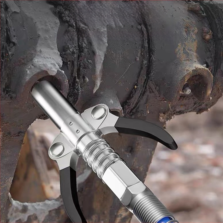 Zsírzópisztoly zárócsipesz típusú, magas nyomású, kettős fogantyú, önzáró, lapos fej