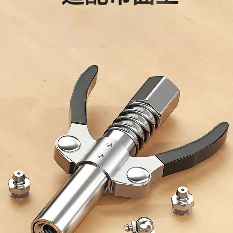 Zsírzópisztoly zárócsipesz típusú, magas nyomású, kettős fogantyú, önzáró, lapos fej