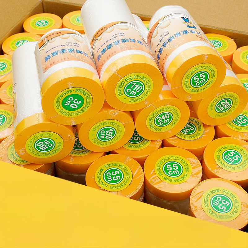 Film de mascare PE cu suport de hârtie, pentru vopsire auto și decor interior, adeziv pe bază de apă, vâscozitate înaltă, tambur din hârtie