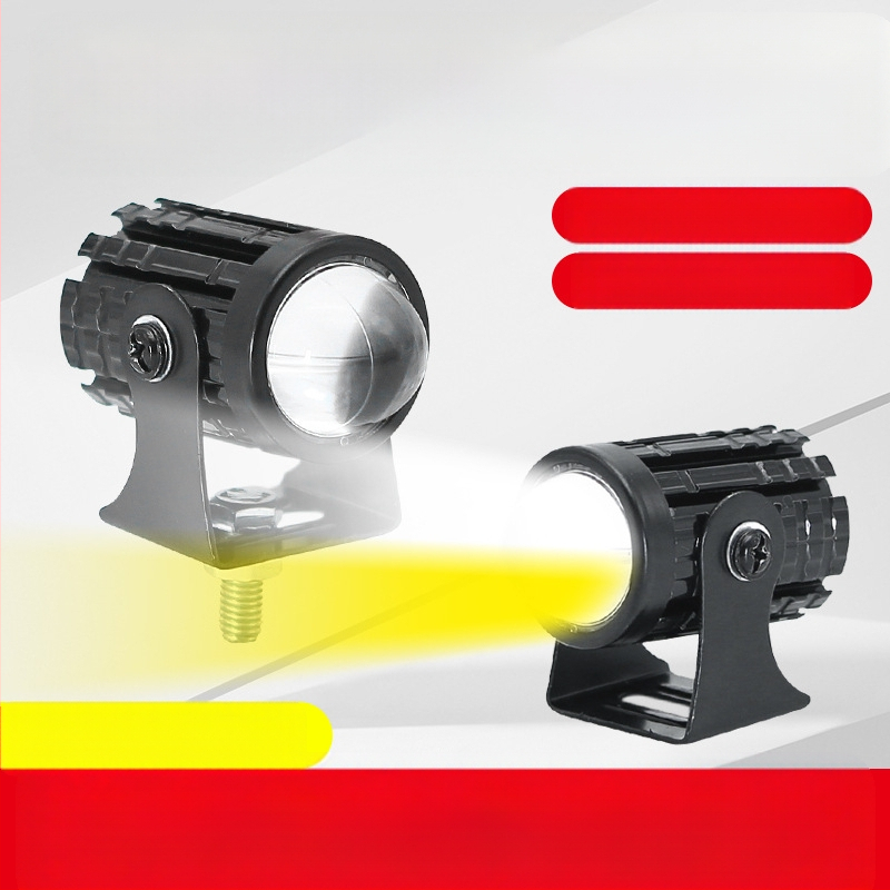 LED motociklo žibintas, dviejų spalvų geltona/balta, 12-80V (3000lm, 10W, MN-001, atsparus vandeniui)
