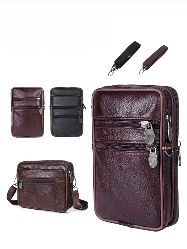 Mobiltelefon táska, valódi bőr, első réteg marhabőrből, függőleges négyzet alak, férfiaknak, poliészter bélés, szabadidős utazásokhoz