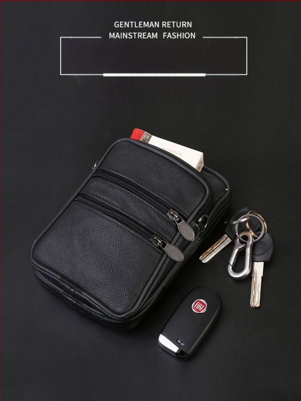 Mobiltelefon táska, valódi bőr, első réteg marhabőrből, függőleges négyzet alak, férfiaknak, poliészter bélés, szabadidős utazásokhoz