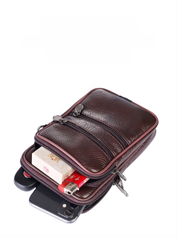 Mobiltelefon táska, valódi bőr, első réteg marhabőrből, függőleges négyzet alak, férfiaknak, poliészter bélés, szabadidős utazásokhoz