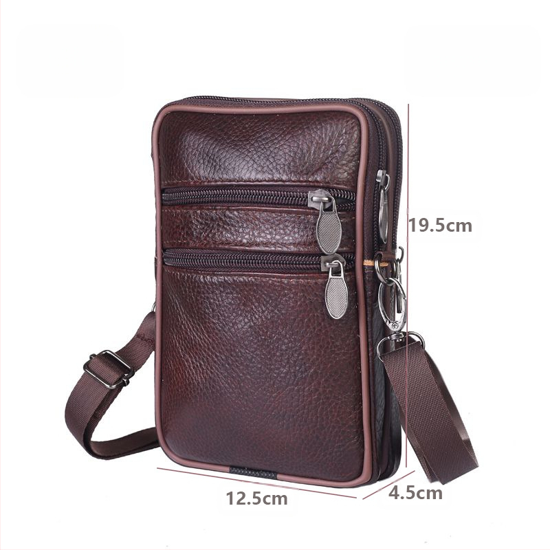 Mobiltelefon táska, valódi bőr, első réteg marhabőrből, függőleges négyzet alak, férfiaknak, poliészter bélés, szabadidős utazásokhoz