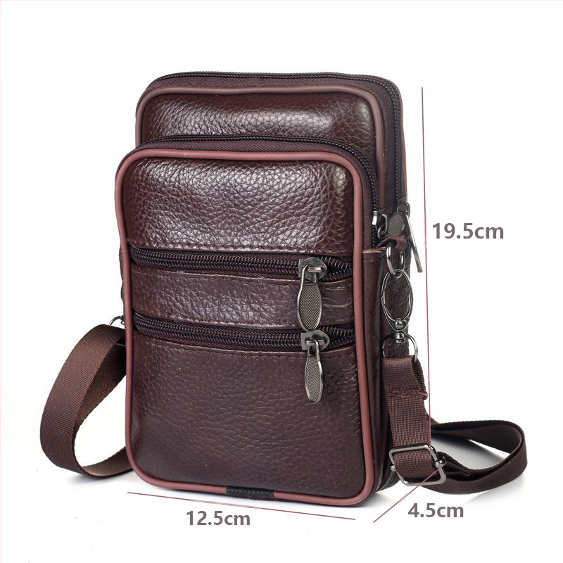 Mobiltelefon táska, valódi bőr, első réteg marhabőrből, függőleges négyzet alak, férfiaknak, poliészter bélés, szabadidős utazásokhoz