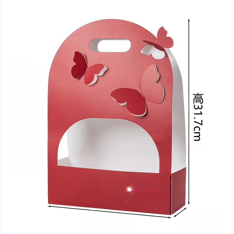 Cutie ovală pentru buchet de flori, carton, lucrat manual, design decupat din hârtie, mâner cu formă de fluture, Brand Qianxi Packaging