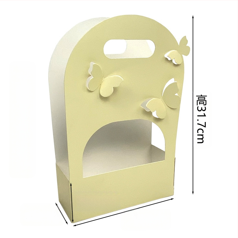 Cutie ovală pentru buchet de flori, carton, lucrat manual, design decupat din hârtie, mâner cu formă de fluture, Brand Qianxi Packaging