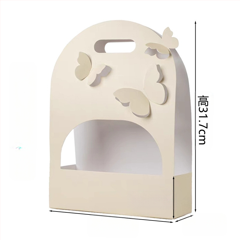 Cutie ovală pentru buchet de flori, carton, lucrat manual, design decupat din hârtie, mâner cu formă de fluture, Brand Qianxi Packaging