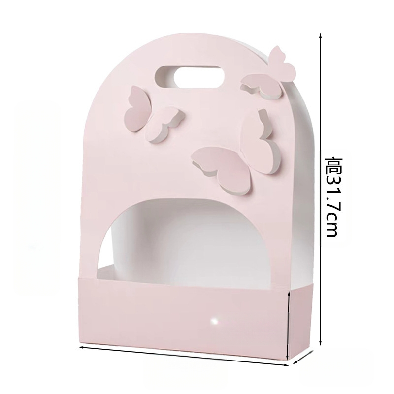 Cutie ovală pentru buchet de flori, carton, lucrat manual, design decupat din hârtie, mâner cu formă de fluture, Brand Qianxi Packaging