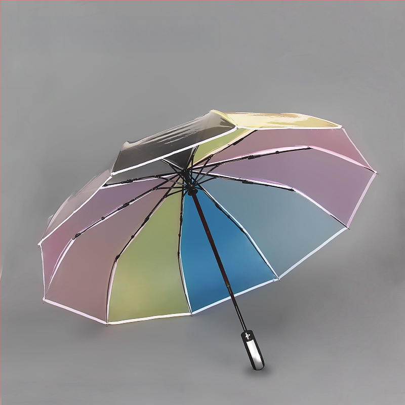 Háromszakaszos átlátszó összecsukható esernyő, teljesen automata, PVC borítás, 10 rostból álló bordák, acél szár, gumírozott markolat, logó nyomtatás, testreszabás