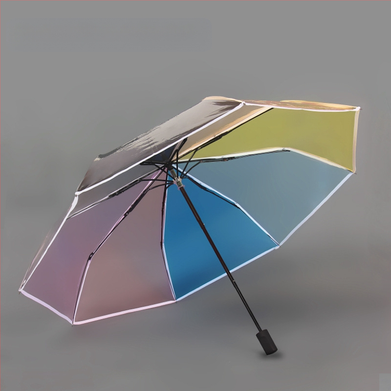 Háromszakaszos átlátszó összecsukható esernyő, teljesen automata, PVC borítás, 10 rostból álló bordák, acél szár, gumírozott markolat, logó nyomtatás, testreszabás