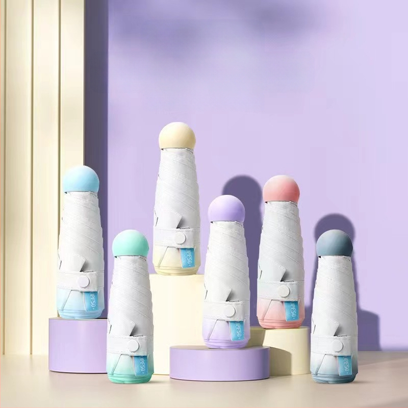 Umbrelă mini cu 5 segmente, ultraușoară, deschidere manuală, 6 brațe din fibră, tijă din aliaj, material țesătură 210T, UPF peste 50