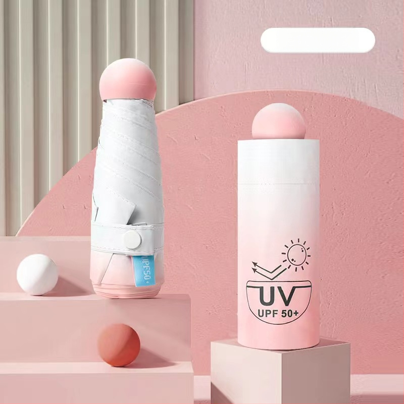 Umbrelă mini cu 5 segmente, ultraușoară, deschidere manuală, 6 brațe din fibră, tijă din aliaj, material țesătură 210T, UPF peste 50