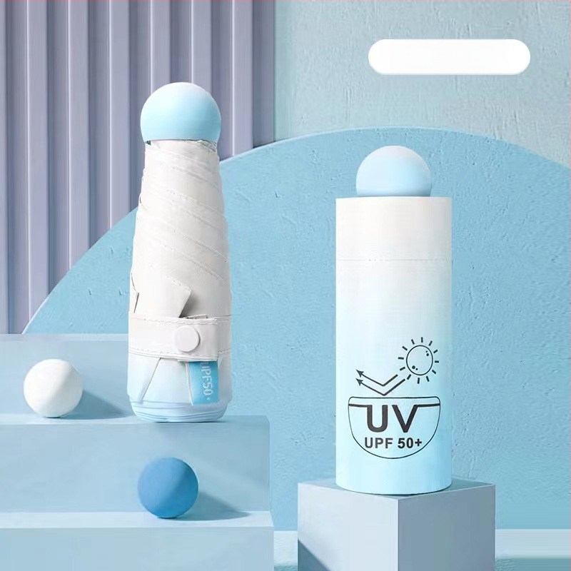 Umbrelă mini cu 5 segmente, ultraușoară, deschidere manuală, 6 brațe din fibră, tijă din aliaj, material țesătură 210T, UPF peste 50