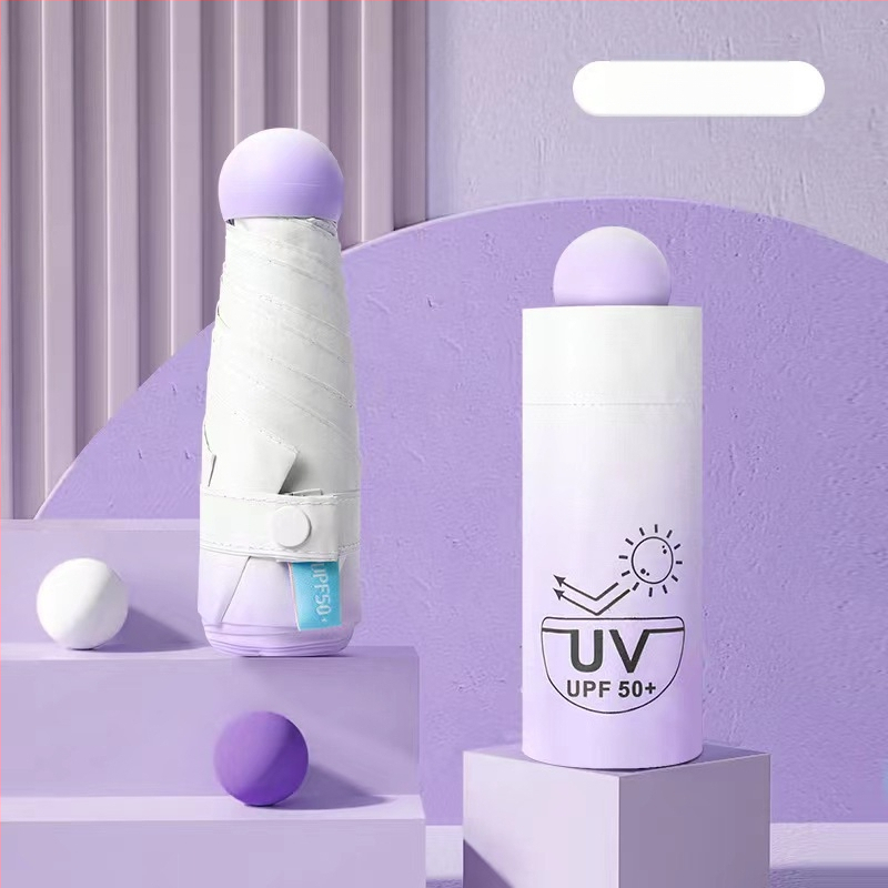 Umbrelă mini cu 5 segmente, ultraușoară, deschidere manuală, 6 brațe din fibră, tijă din aliaj, material țesătură 210T, UPF peste 50