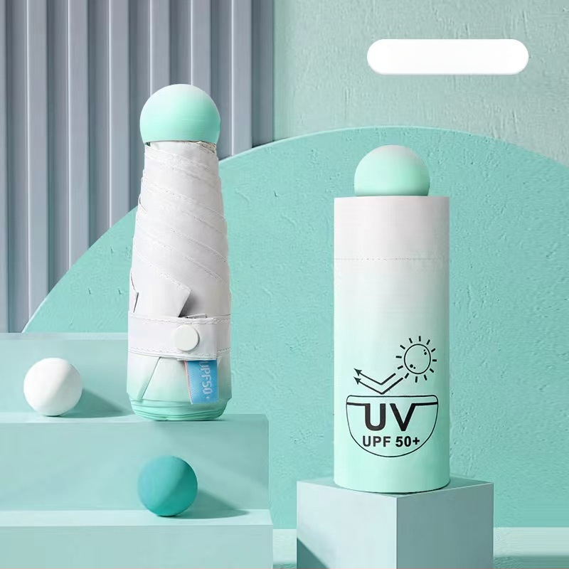 Umbrelă mini cu 5 segmente, ultraușoară, deschidere manuală, 6 brațe din fibră, tijă din aliaj, material țesătură 210T, UPF peste 50