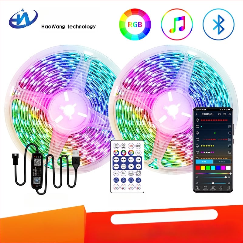 RGB LED лента с магически цветове, USB 5V захранване, управление чрез Bluetooth приложение, 30/60 LED на метър, водоустойчива