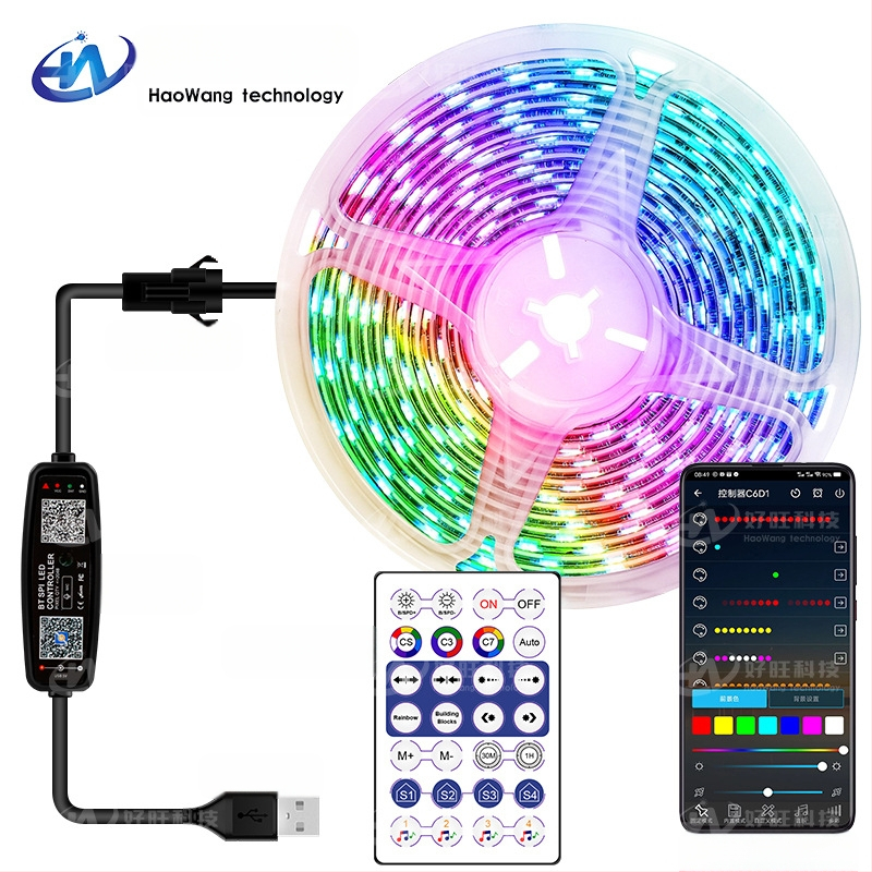 RGB LED лента с магически цветове, USB 5V захранване, управление чрез Bluetooth приложение, 30/60 LED на метър, водоустойчива