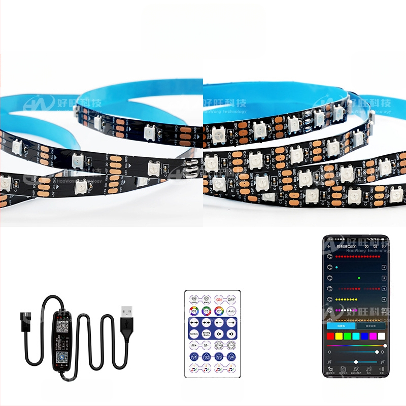 RGB LED лента с магически цветове, USB 5V захранване, управление чрез Bluetooth приложение, 30/60 LED на метър, водоустойчива