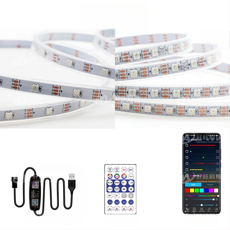 RGB LED лента с магически цветове, USB 5V захранване, управление чрез Bluetooth приложение, 30/60 LED на метър, водоустойчива