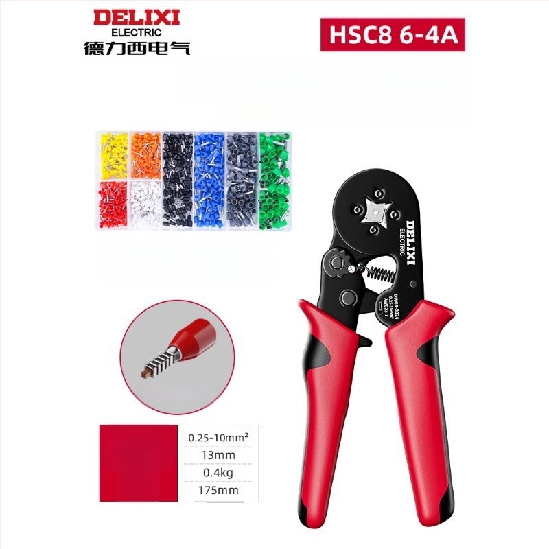 Delixi Комплект многофункционални клещи за обжим на терминали – игловиден тип, студено обжимане, легирана стомана