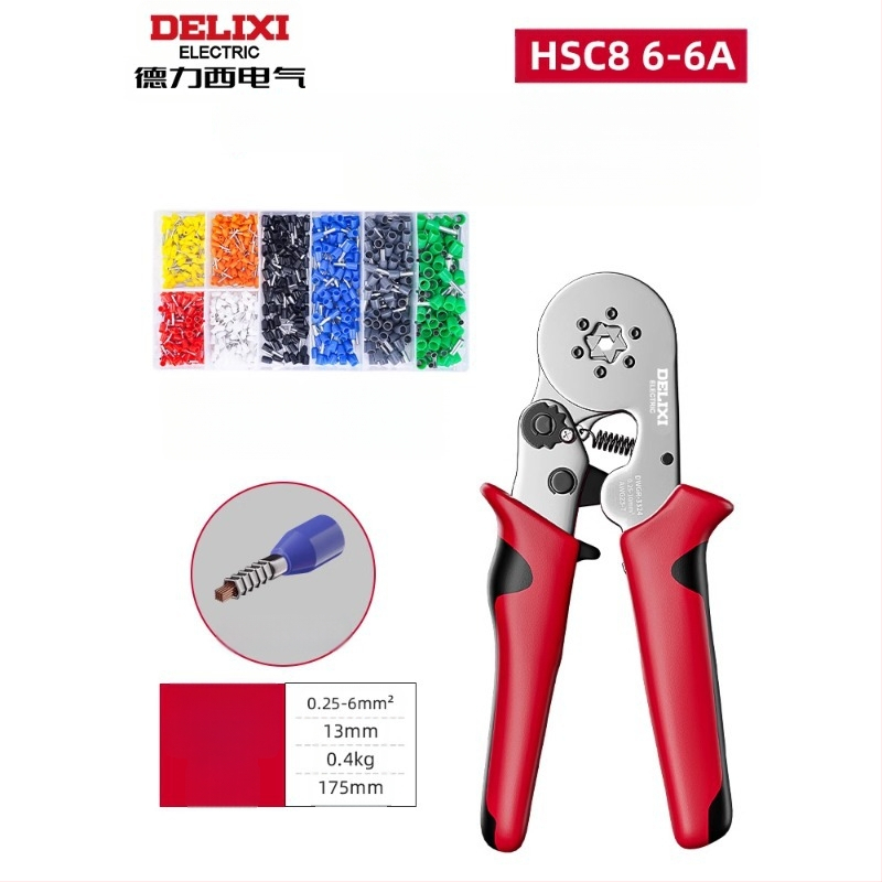 Delixi Комплект многофункционални клещи за обжим на терминали – игловиден тип, студено обжимане, легирана стомана