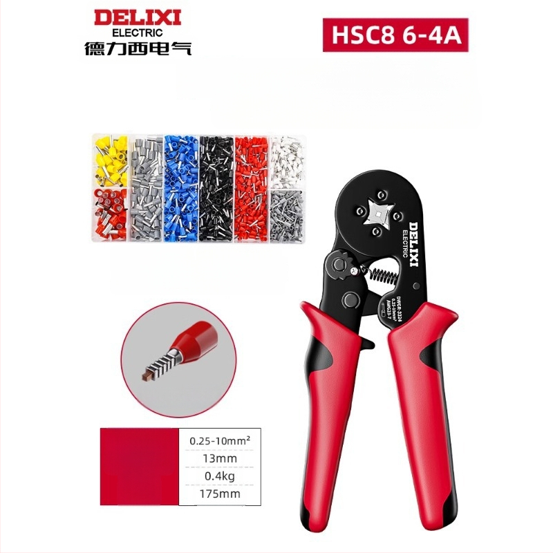 Delixi Комплект многофункционални клещи за обжим на терминали – игловиден тип, студено обжимане, легирана стомана