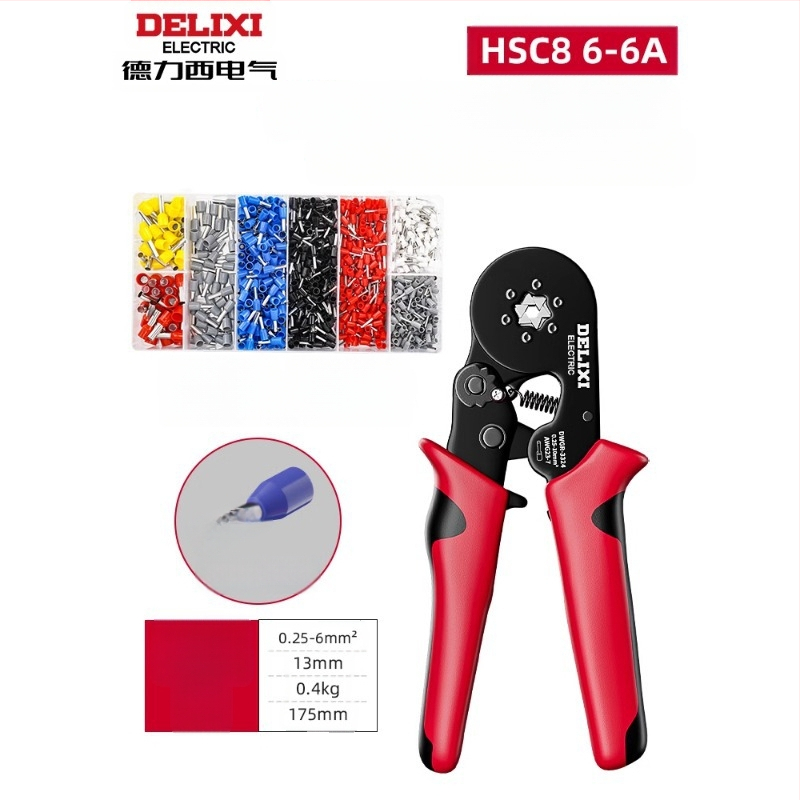 Delixi Комплект многофункционални клещи за обжим на терминали – игловиден тип, студено обжимане, легирана стомана