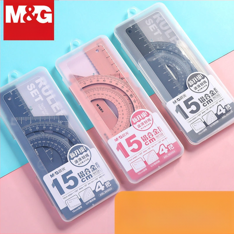 Alumiiniumist sulam joonlaudade komplekt, 4 tk, lainelise joonestusega, selge skaala, koolitarbed