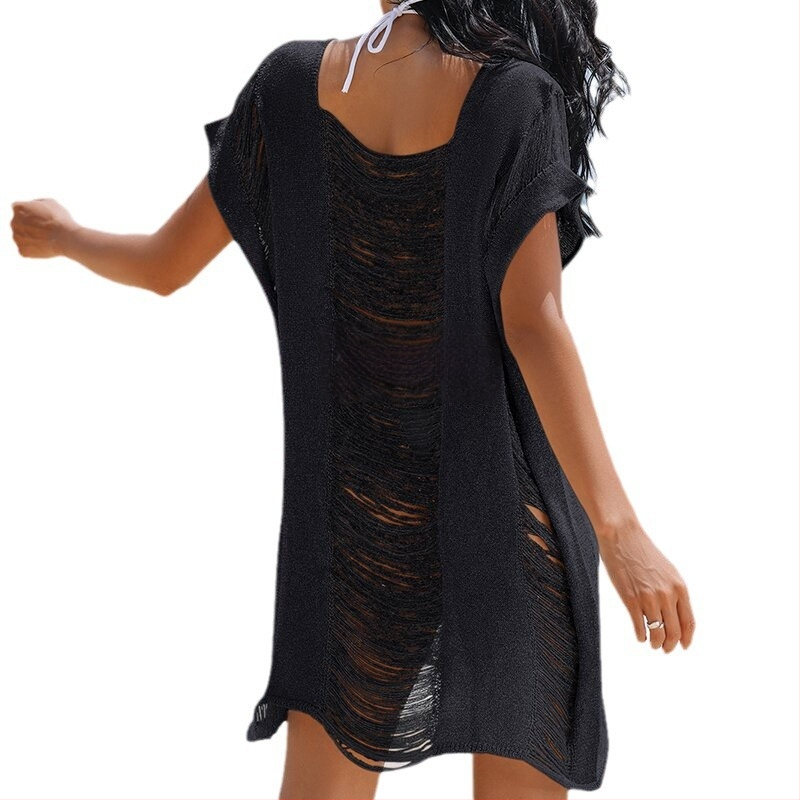 Bluza de plajă lejeră cu decupaje, croială largă (Poliester; 100% Poliester; 190 g; femei 18-30; plajă/vacanță/înot)