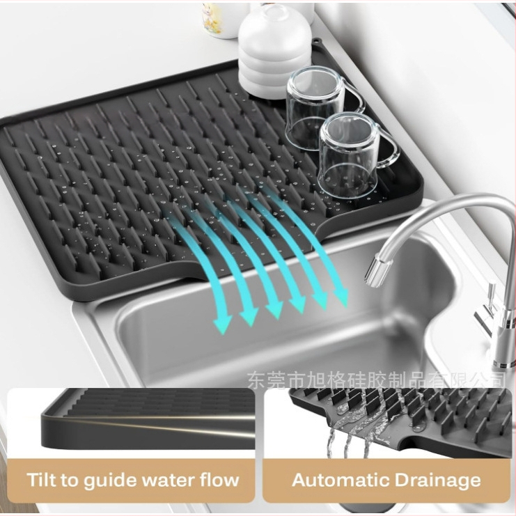 Silikoonist ruudukujuline nõudekuivatustald kaldega drenaažiga, libisemiskindel ja soojusisoleeriv