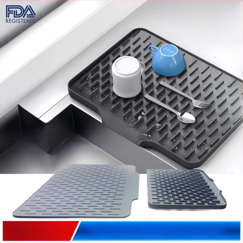 Silikoonist ruudukujuline nõudekuivatustald kaldega drenaažiga, libisemiskindel ja soojusisoleeriv