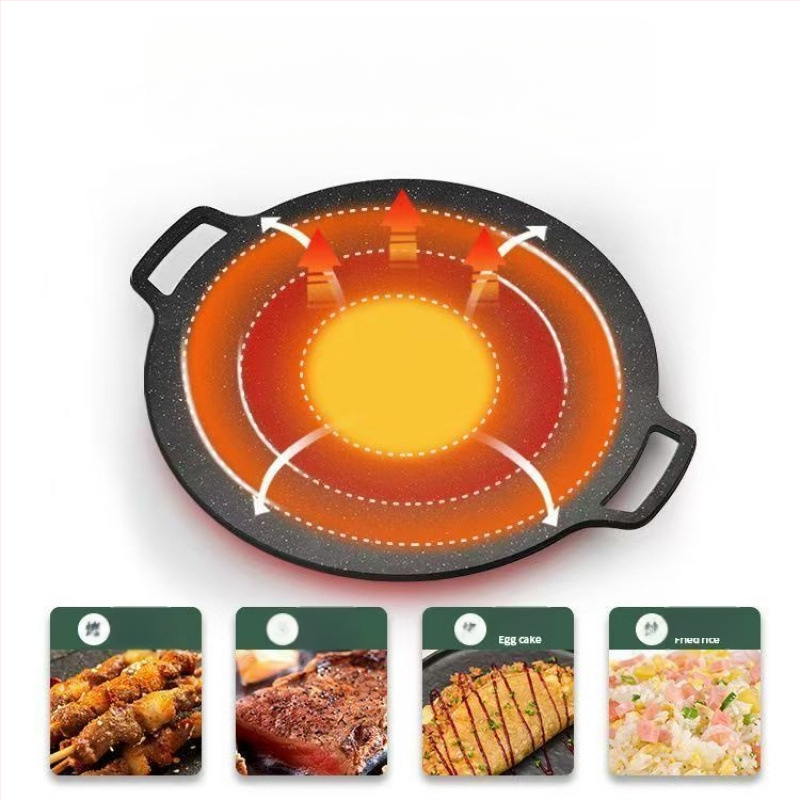 Teppanyaki grill tiganj od lijevanog željeza s Maifan kamenom, za kazetnu ploču, premaz protiv prijanjanja, okruglog oblika