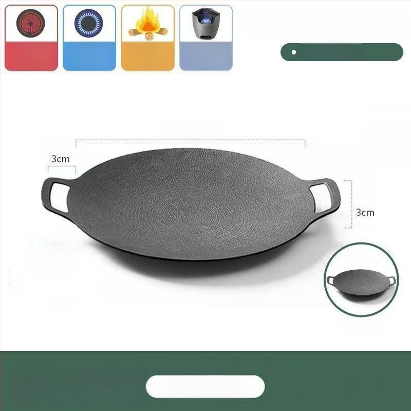 Teppanyaki grill tiganj od lijevanog željeza s Maifan kamenom, za kazetnu ploču, premaz protiv prijanjanja, okruglog oblika