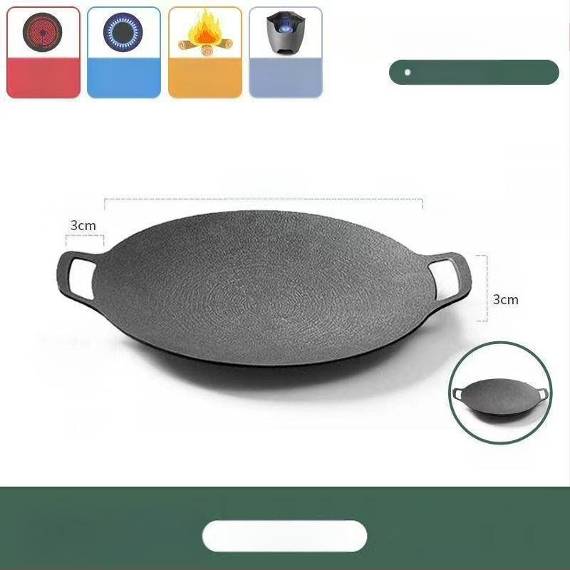 Teppanyaki grill tiganj od lijevanog željeza s Maifan kamenom, za kazetnu ploču, premaz protiv prijanjanja, okruglog oblika
