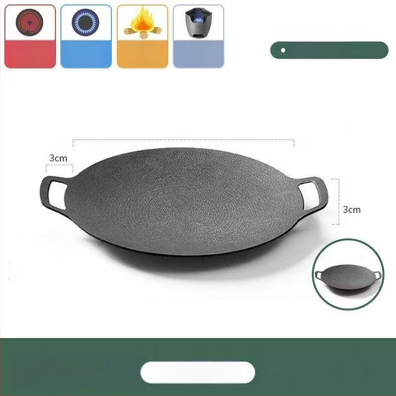 Teppanyaki grill tiganj od lijevanog željeza s Maifan kamenom, za kazetnu ploču, premaz protiv prijanjanja, okruglog oblika