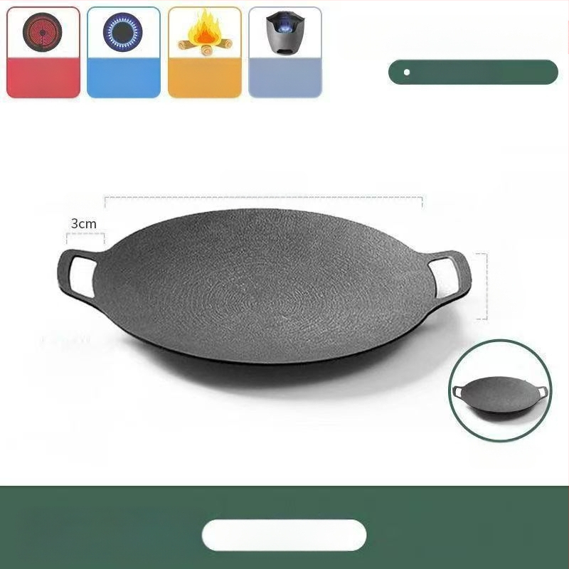 Teppanyaki grill tiganj od lijevanog željeza s Maifan kamenom, za kazetnu ploču, premaz protiv prijanjanja, okruglog oblika