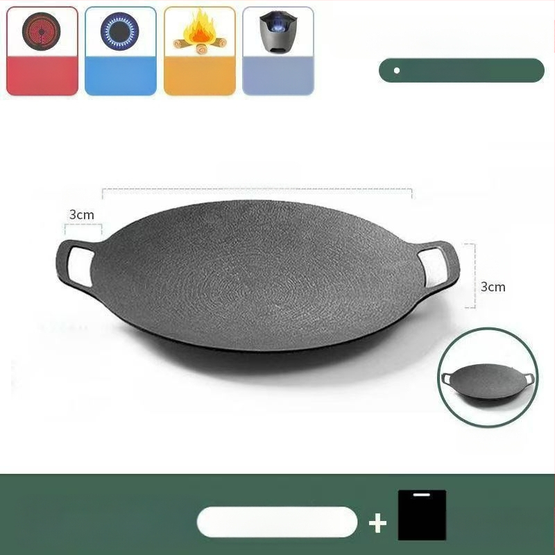 Teppanyaki grill tiganj od lijevanog željeza s Maifan kamenom, za kazetnu ploču, premaz protiv prijanjanja, okruglog oblika